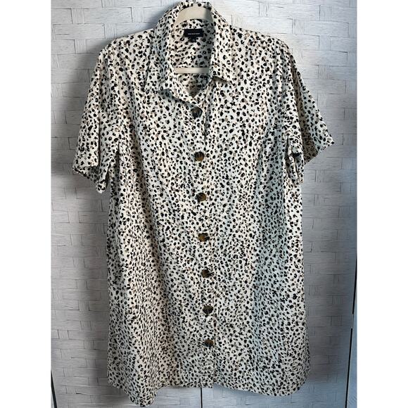 Who What Wear cheetah print animal print shirt dress button down short sleeve - Picture 1 of 9